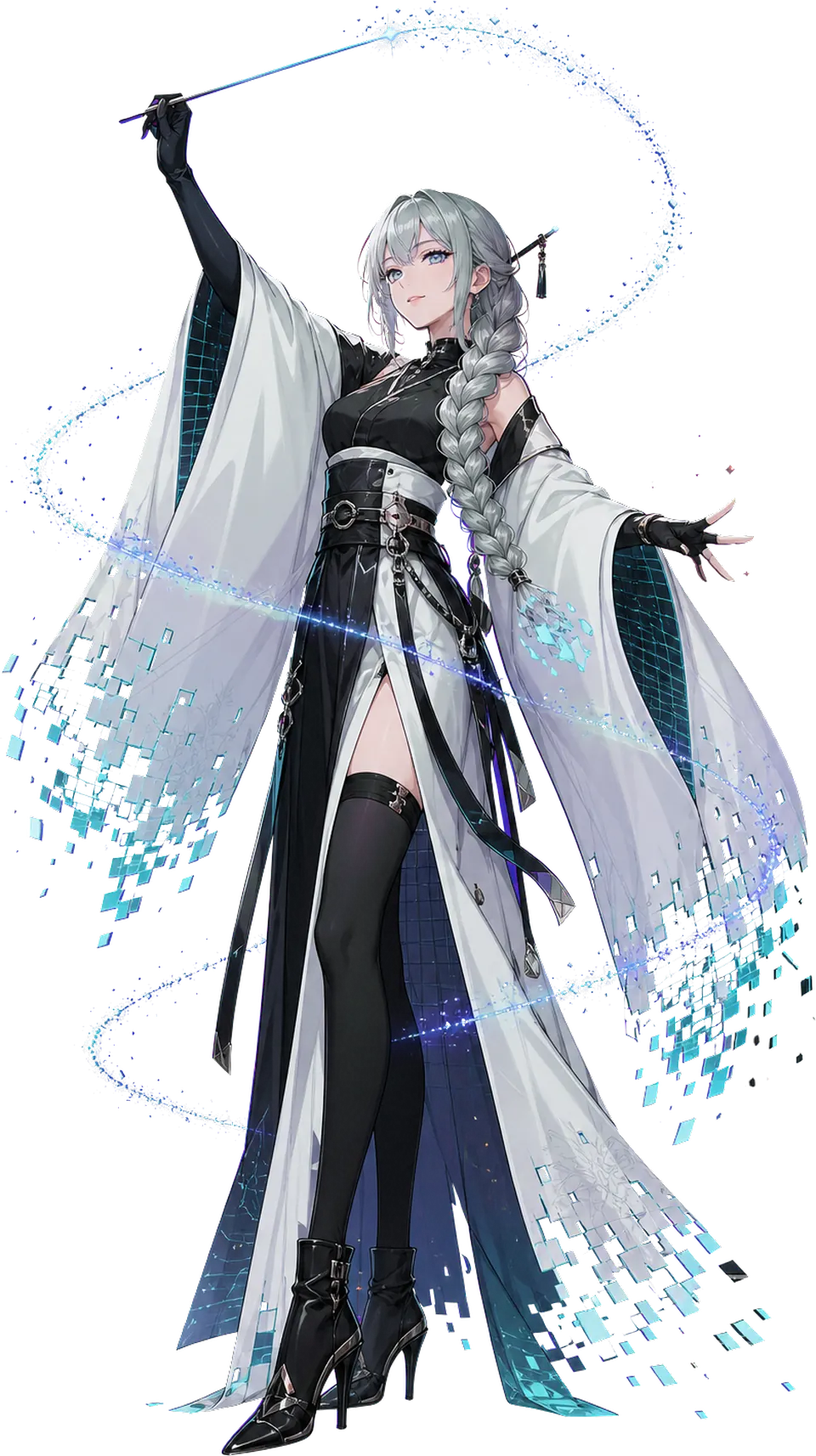 The DreamFX character: a silver-haired mage drawing a trail of particles with a brush